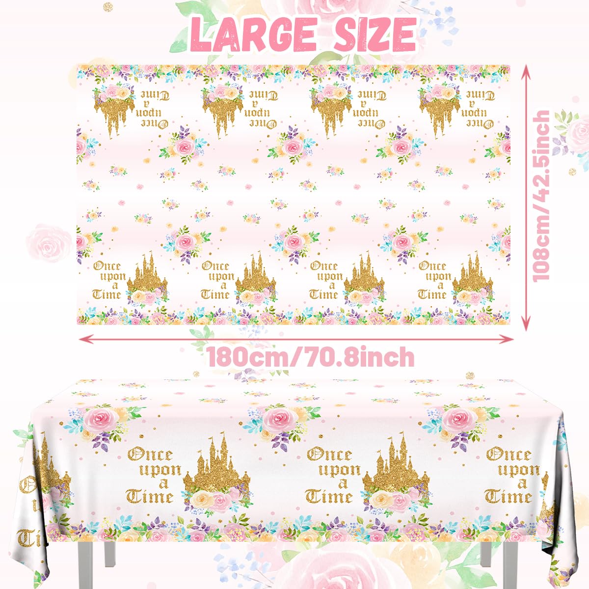Dydamud 3Pcs Princess Birthday Party Tablecloths Decorations,Once Upon A Time Birthday Decorations Plastic Princess Castle Party