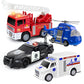 4 Pack Toy Cars- Fire Truck& Ambulance& Helicopter& Play Police Car Toys Set for 2 3 4 5 6 Year Old Boys Toddlers Gift, Emergenc