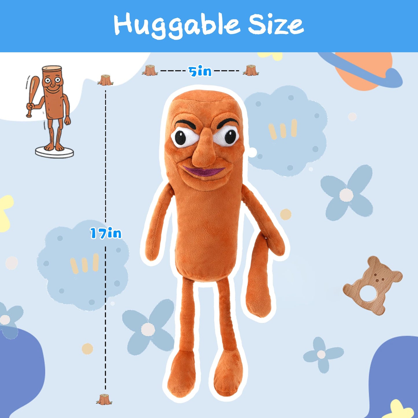 Italian Brainrot Plush Toy  17 Inch Tung Tung Tung Sahur Plushies Toys  Soft Stuffed Funny Meme Animals Dolls Gifts for Kids Boys Girls