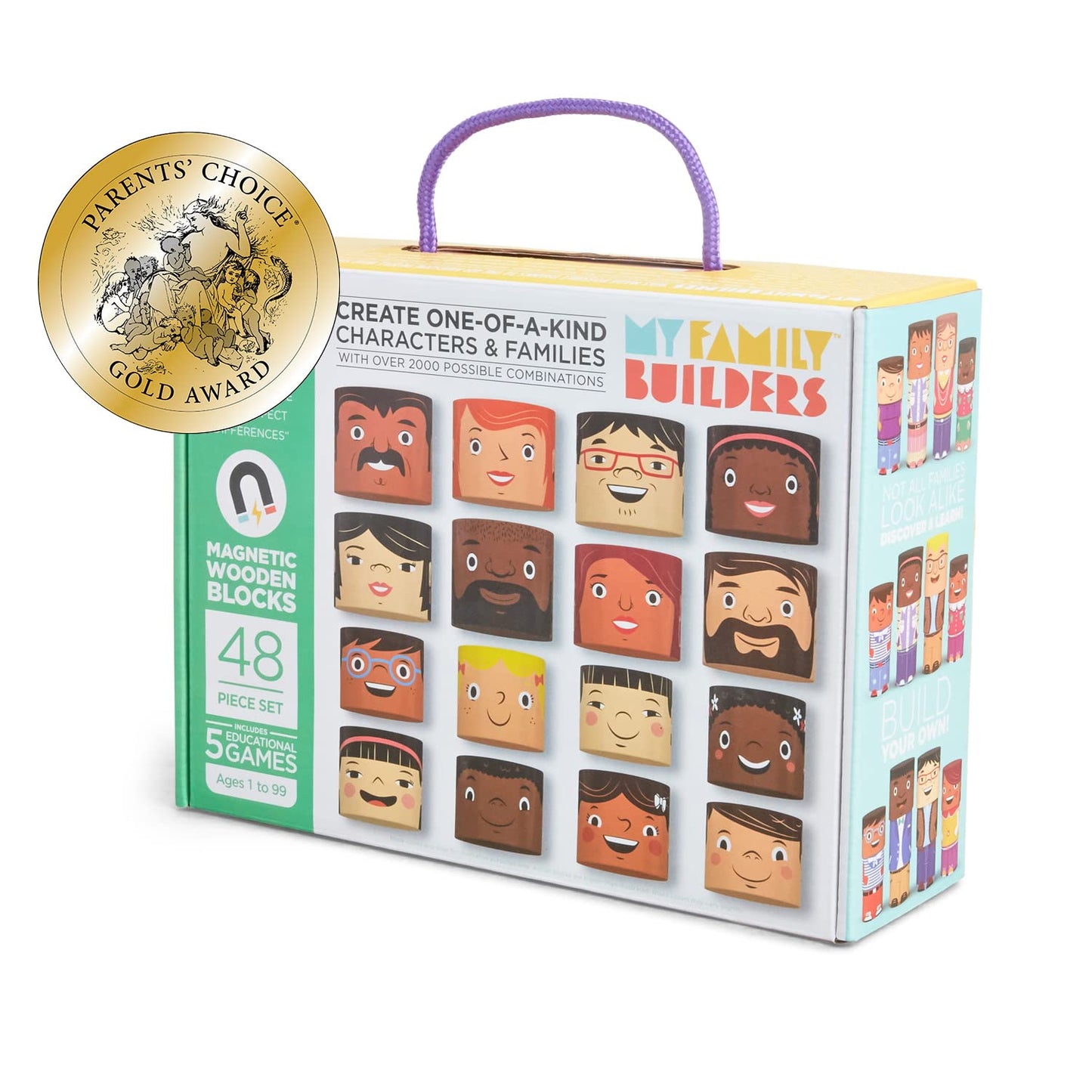 48-Piece Multiracial Family Play Set – Magnetic Wooden Diversity Building Blocks For Kids – Sel Toy Promoting Cultural Inclusion, Self-Esteem, And Eco-Friendly Play