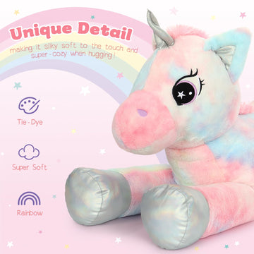 Beniny 43In Giant Unicorn Stuffed Animal Plush Toy, Big Rainbow Cuddly Unicorn Toys For Girls, Large Stuffed Unicorn Plushie Bir