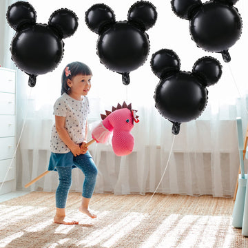 Liyde 6 Pcs Mouse Head Balloon, 24'' Black Aluminum Foil Balloon For Birthday, Baby Shower Decorations