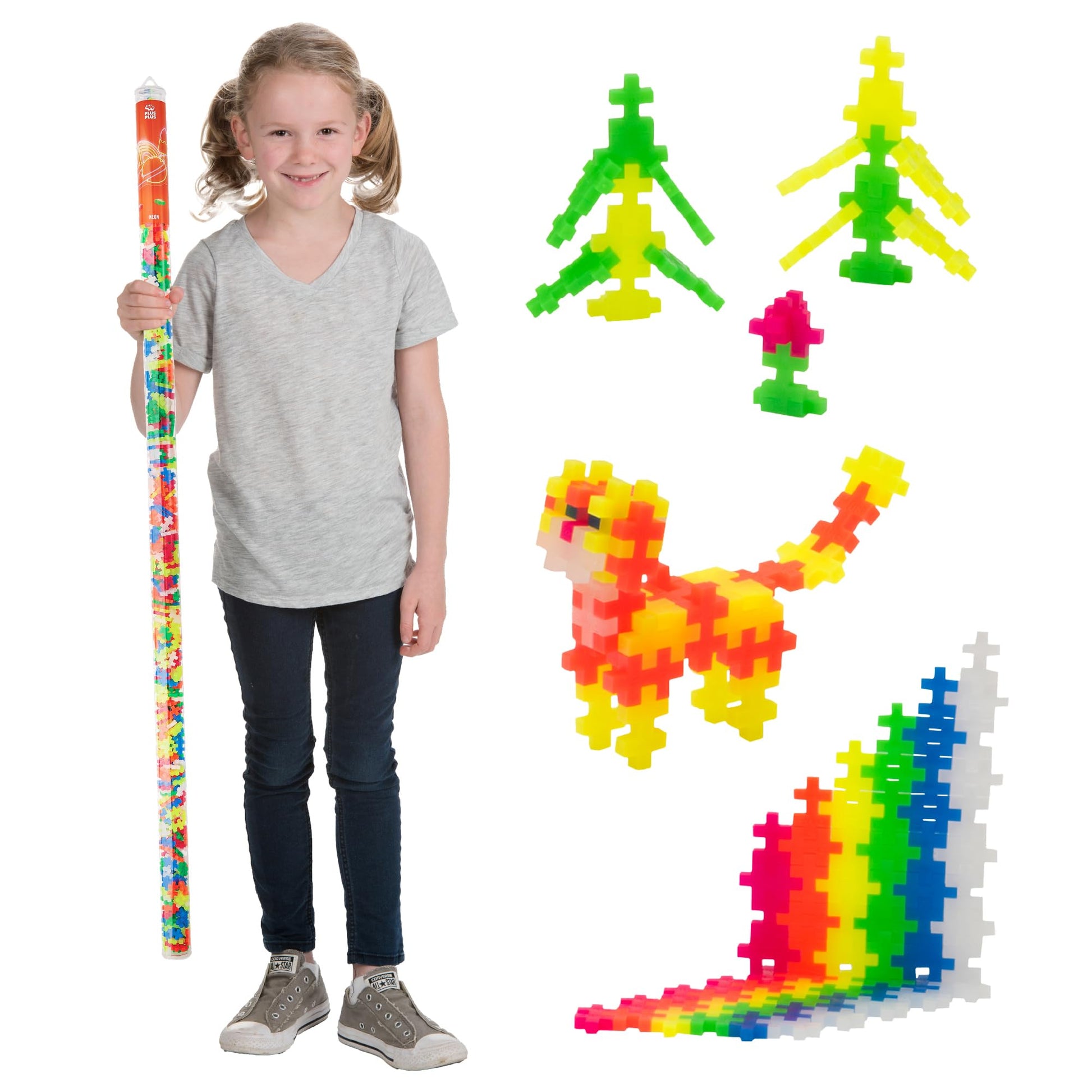 Plus Plus 500 Piece Interlocking Building Block 3D Puzzle Kit, Kids Stem Connecting Toys - Neon Color Mix