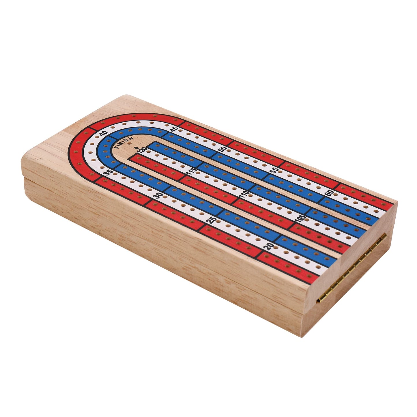 Sterling Games Folding Cribbage 3 Track Wooden Cribbage Board With Red White Blue Pegs For 3 Players