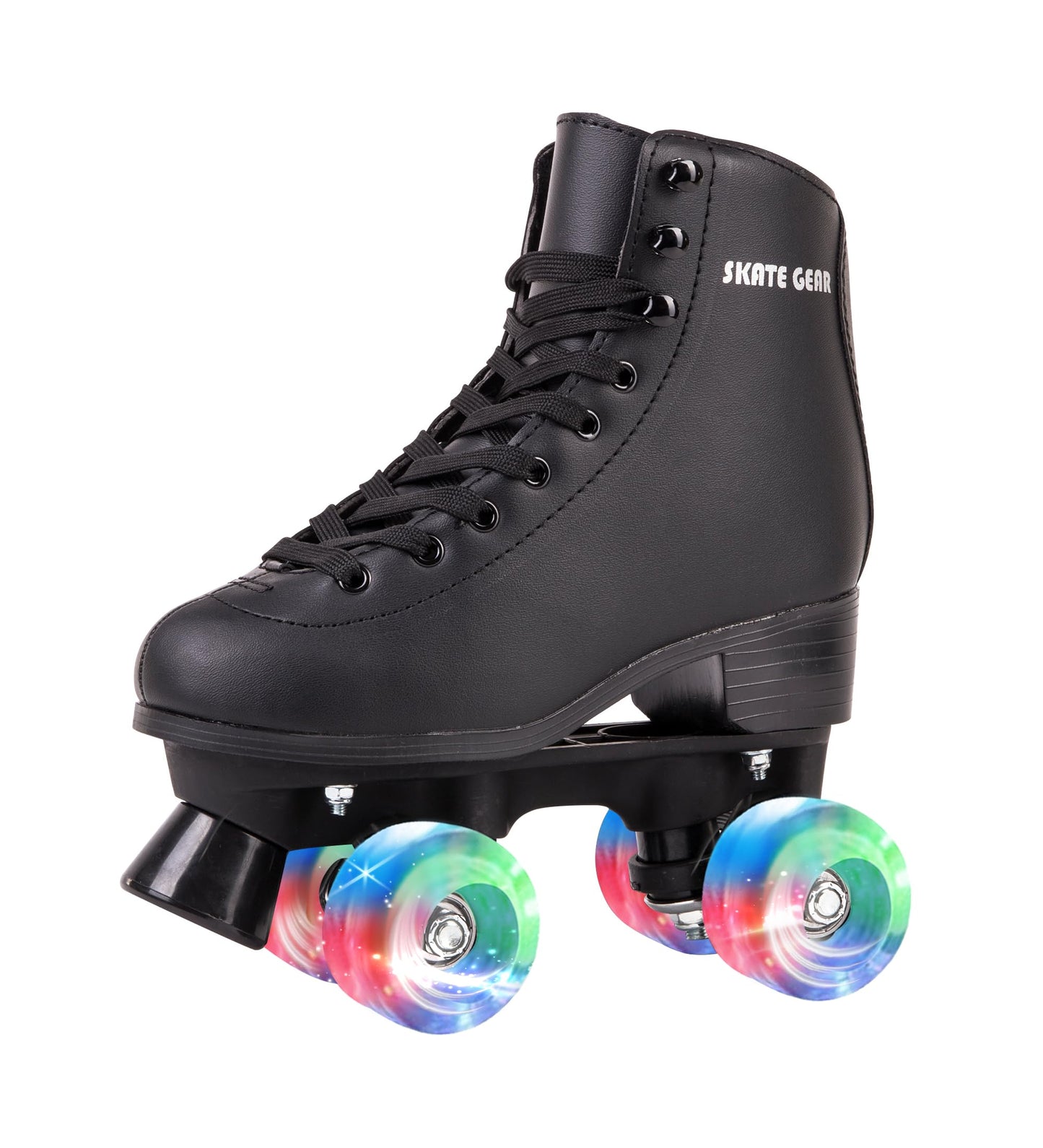 Skate Gear Extra Support Quad Roller Skates For Kids And Adults (Black W Led, Youth 2)
