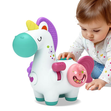 iPlay, iLearn Baby Unicorn Activity Cube, Pink Montessori Toy for 1-3 Years, Infant Sensory Development, Travel-Friendly