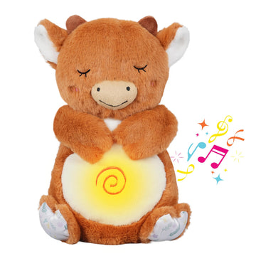 Breathing Stuffed Animal, Cow Plush, Sleeping Plush For Kids Toy Birthday Gift With Sensory Details Musical Lights And Rhythmic