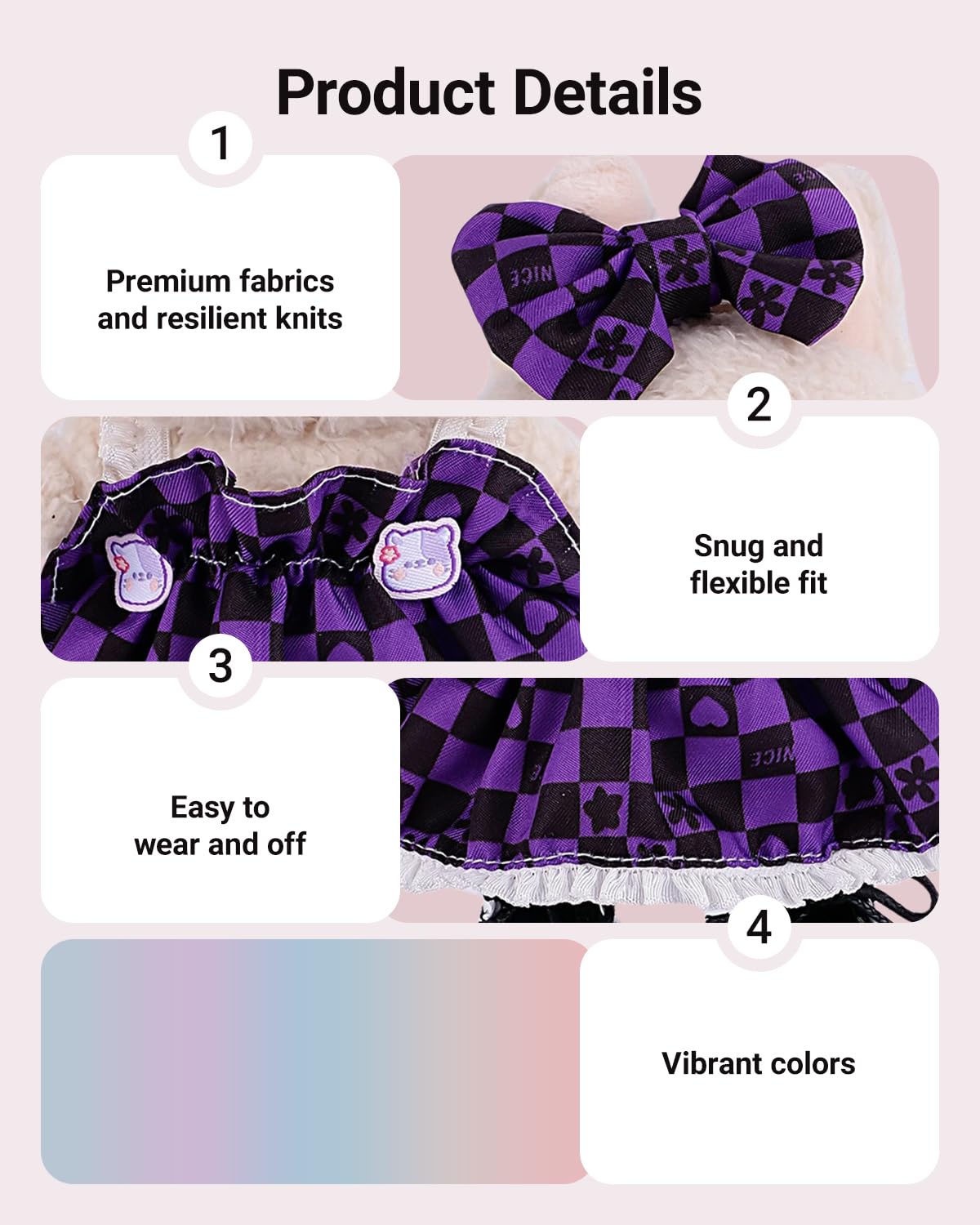 3pcs 15cm/17cm Doll Clothes Set for Dolls (No Doll)  Stylish Outfits Accessories  Plaid Dress for Girls Boys Collectors with Bow  Handbag (Purple) AK055PR