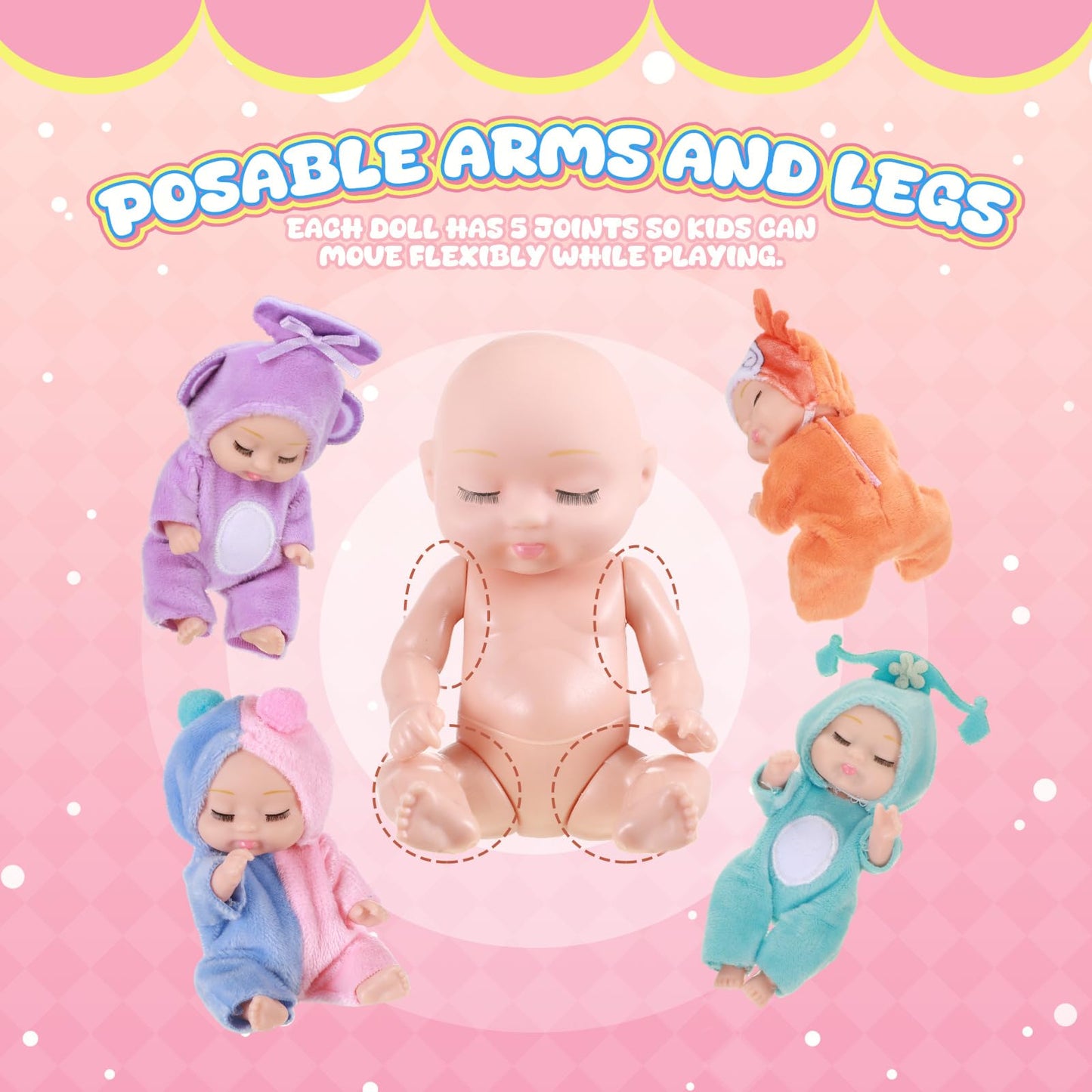 Hanaive 12 Pcs 4 Inch Mini Reborn Christmas Baby Doll Cute Christmas Doll Gifts Realistic Baby Doll With Animal Clothes Lifelike