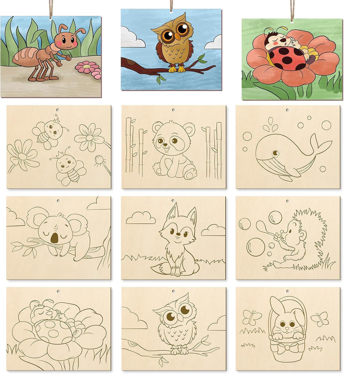 Curious Button Pack Of 10 Animal Wooden Craft Painting Set | Unfinished Wood Slices For Kids & Adults | Diy Paintable Animal Orn