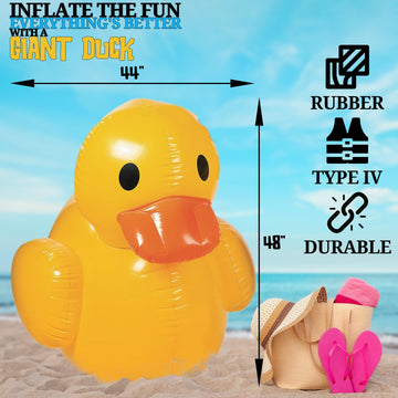 Fun Express Giant Inflatable Duck - 4ft Tall, Yellow Rubber Decoration for Baby Showers, Birthdays & Pool Parties