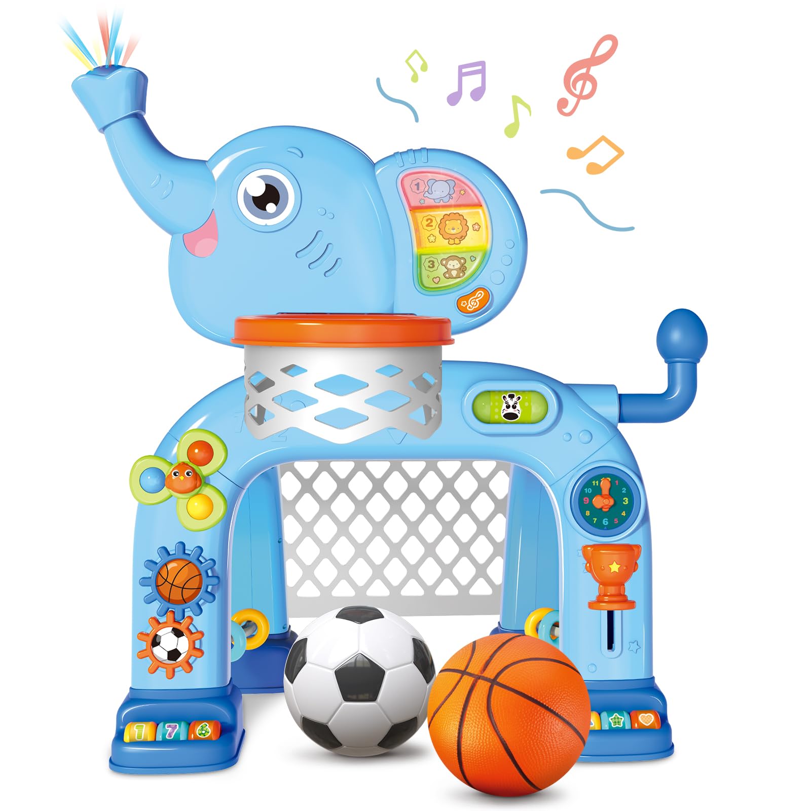 Shemira Toddler Basketball Hoop & Soccer Goal Activity Center Toys With Light & Music,Elephant Toddlers Musical Toys Gift, Baby & Toddlers Christmas Birthday Gift For 1 2 3 Year Old Boys & Girls