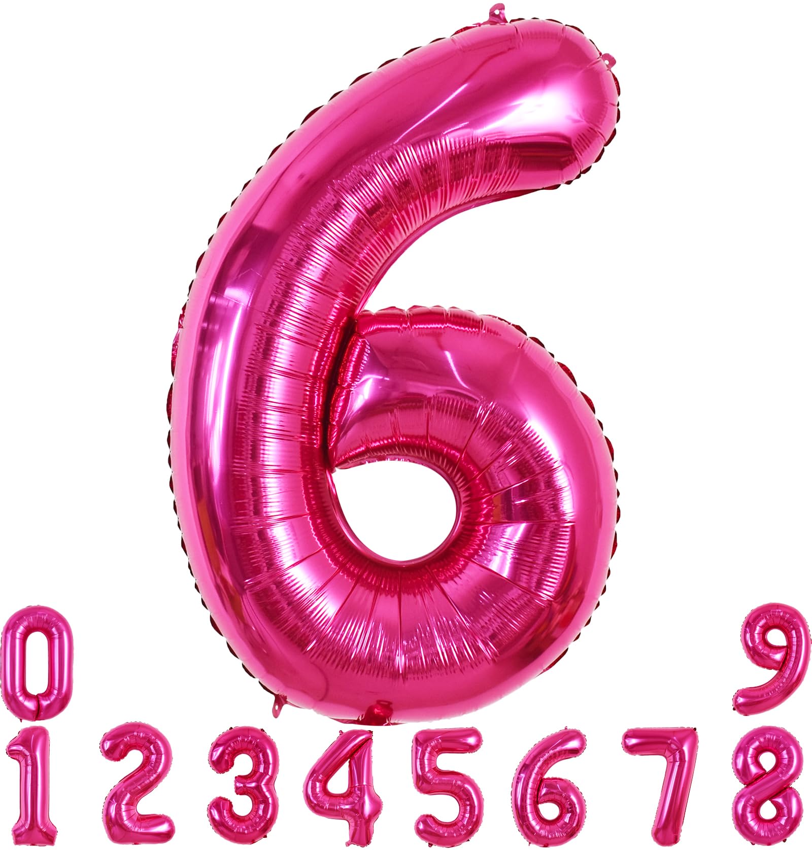 Toniful 40 Inch Hot Pink Large Numbers Balloon 0-9 Birthday Party Decorations,Foil Mylar Big Number 6 Balloon Digital 6 For Birt