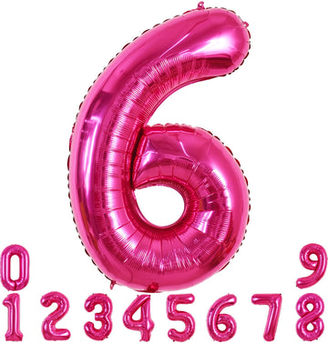 Toniful 40 Inch Hot Pink Large Numbers Balloon 0-9 Birthday Party Decorations,Foil Mylar Big Number 6 Balloon Digital 6 For Birt