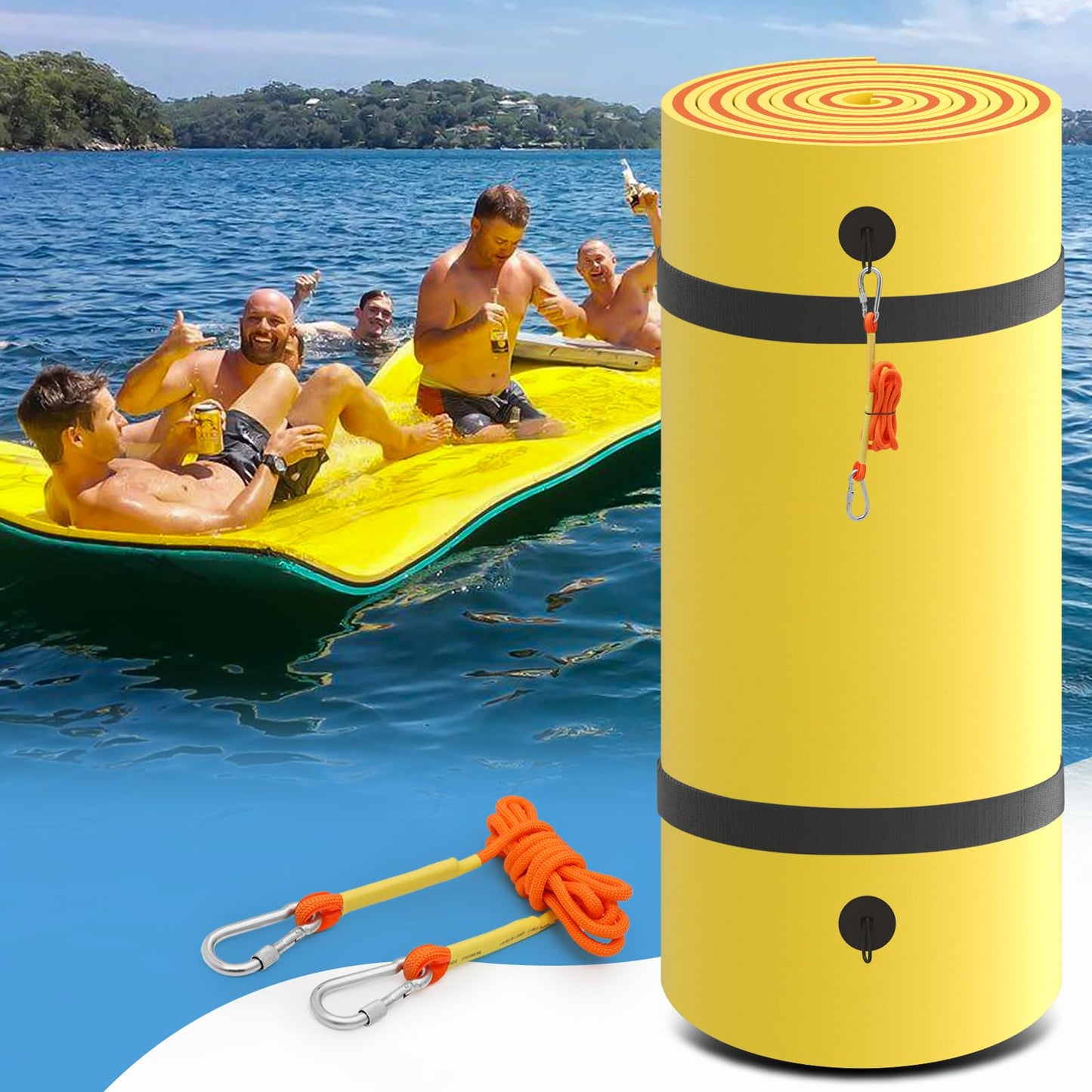 MADOG 18 x 6 Ft Outdoor Floating Water Mat for mature-themed Beach Lake Ocean Swimming Pool Large Size 3 Layer Tear Resistant XPE Foam Giant Swim Tanning Float Island Pad Raft Recreation Hck Lounge Yellow