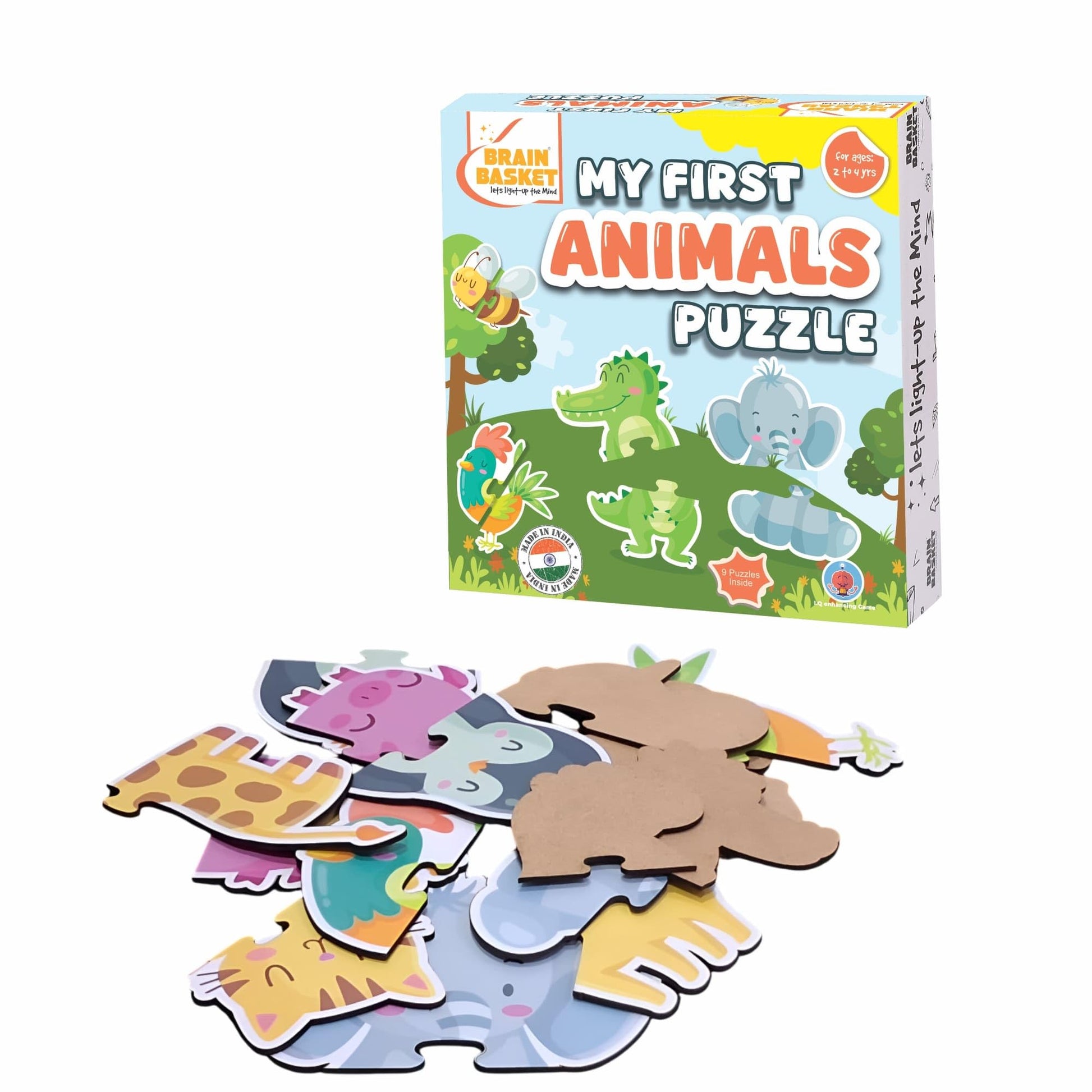 Brain Basket My First Animal Puzzle For Toddlers, 9 Animal Educational Puzzle With Rhymes, 18 Pieces Learning Toy For Cognitive,