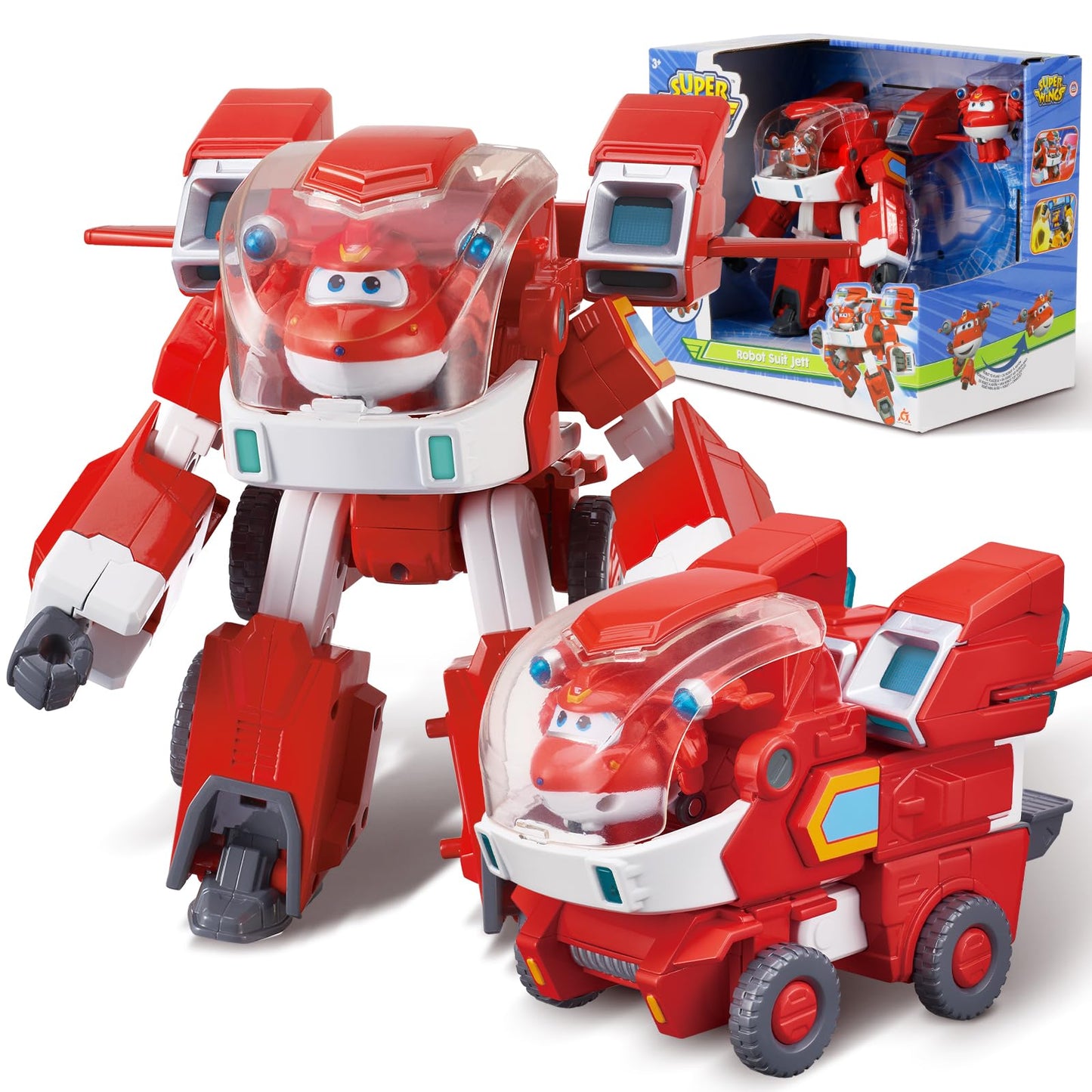 Super Wings Toys, 7 Inch Jett'S Super Mecha Transforming Robot, Transforming From Toy Plane To Robot Just 14 Steps, Action Figures Toy For Kids Ages 3 And Up, Gifts For Boys And Girls