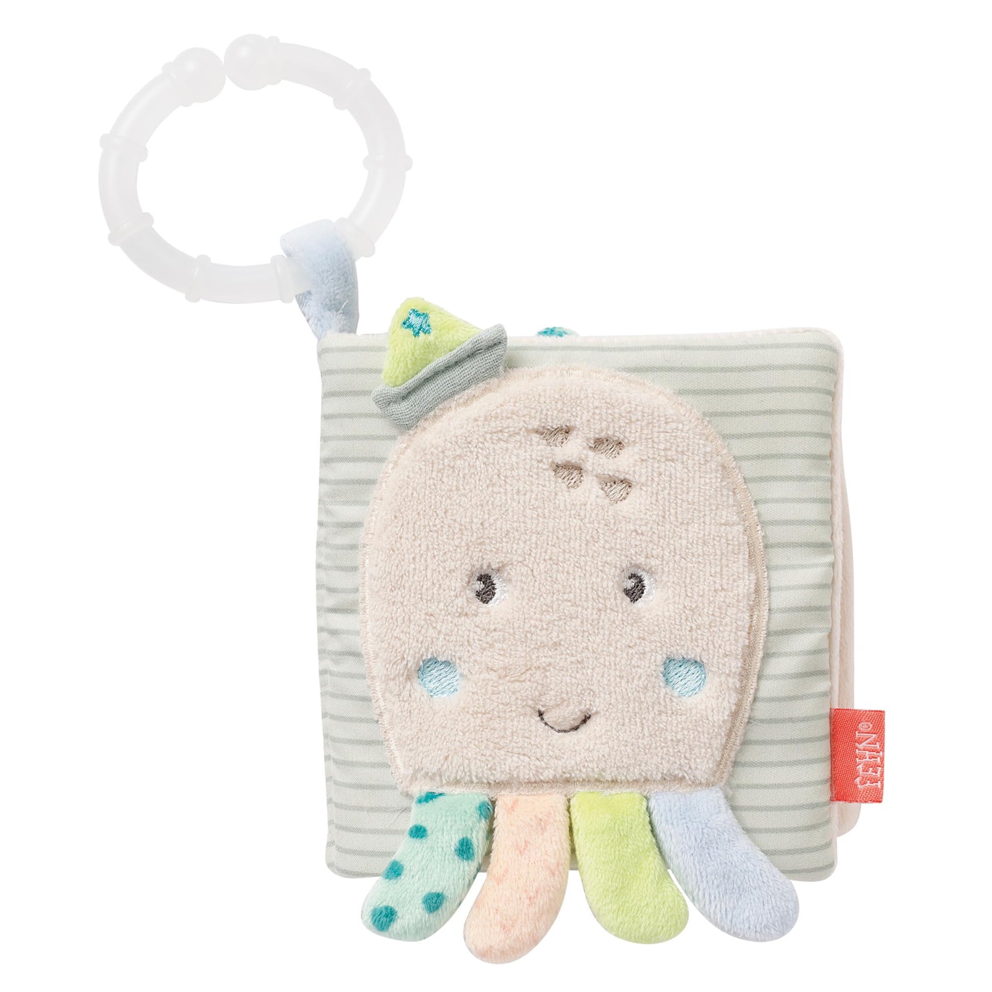 Fehn 054415 Octopus Fabric Book - Tactile Book for Babies and Toddlers from Newborns Upwards - Encourages the Sense of Touch and
