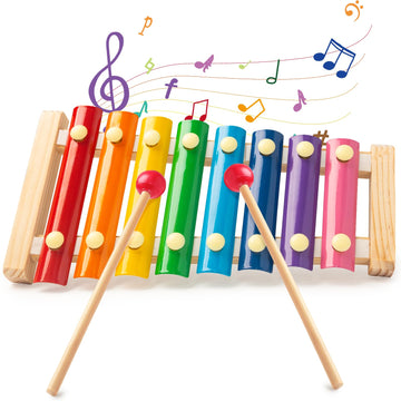 Lovestown Wooden Xylophone Musical Toy, 8 Rainbow Keys, 2 Mallets, Educational Instrument For Toddlers