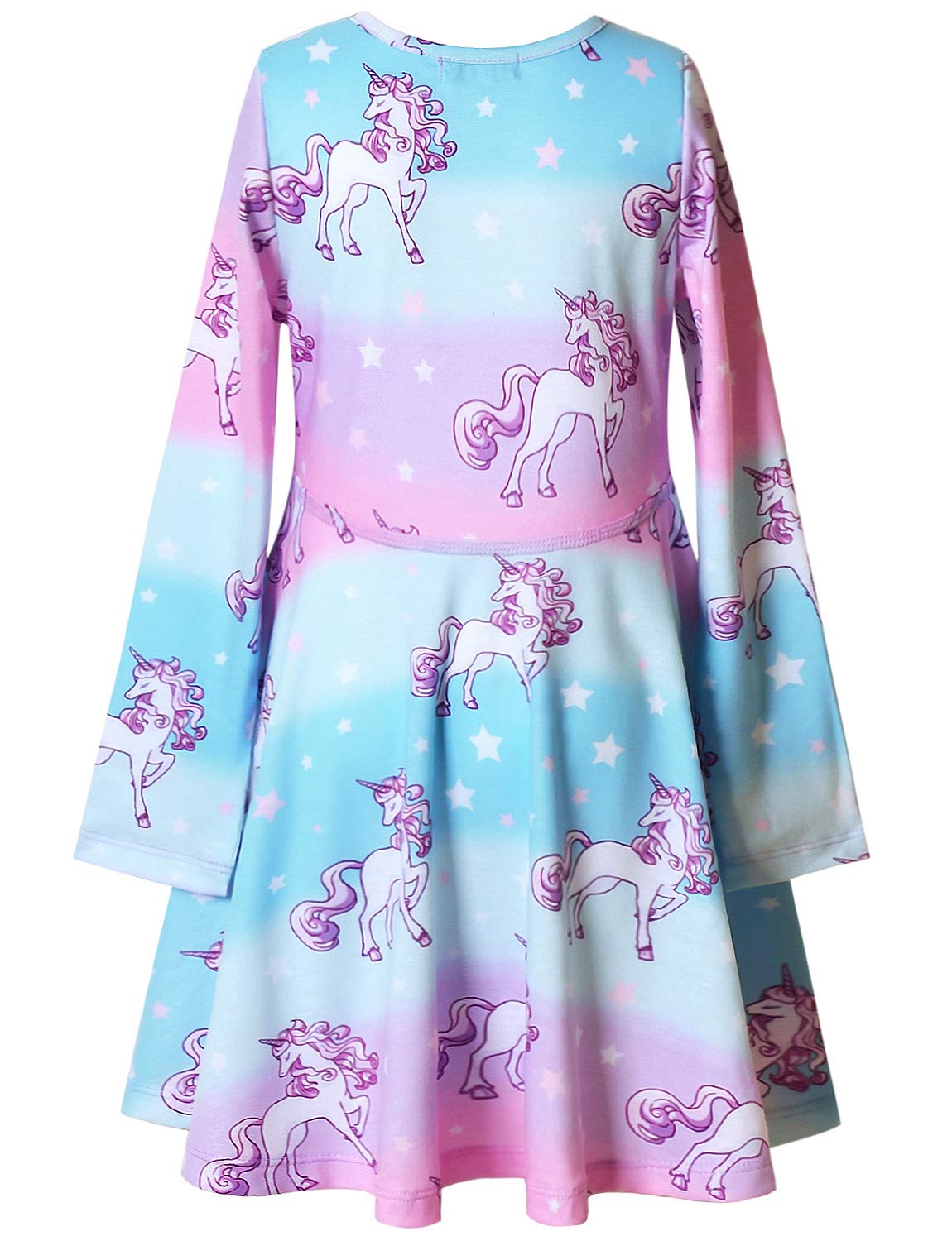 Unicorn Dresses For Girls & Doll 18 Inch Long Sleeve Fall Winter Dresses,Size 6 7