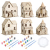 Thyle 6 Set Christmas Wooden House Kit For Craft Diy Christmas Village Unfinished Wooden Gingerbread House Make Your Own 3D Hous