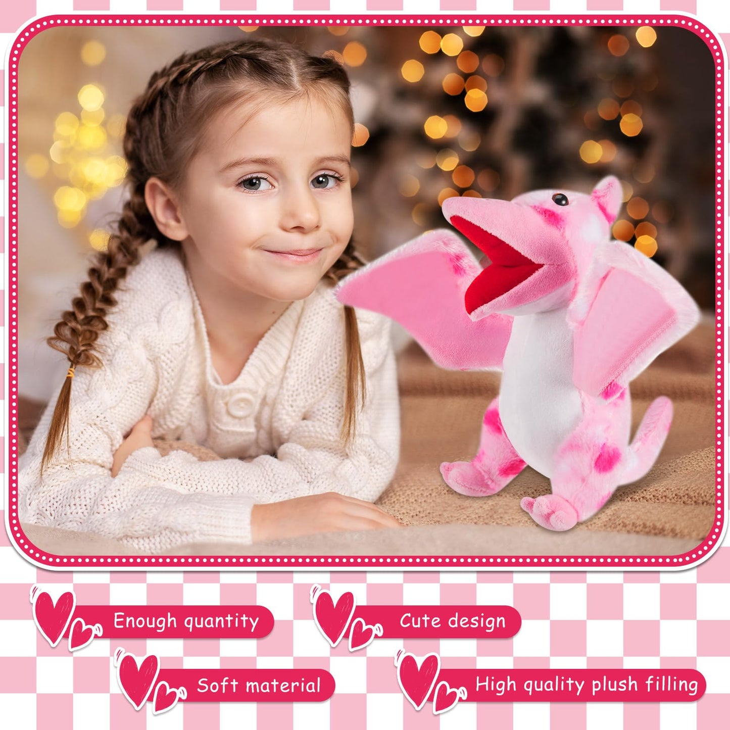 Deekin 2 Pcs Valentine'S Day Stuffed Animals Toy Love Plush Dinosaur Stuffed Animal Holding Heart Kawaii Pink Dinosaurs For Boys