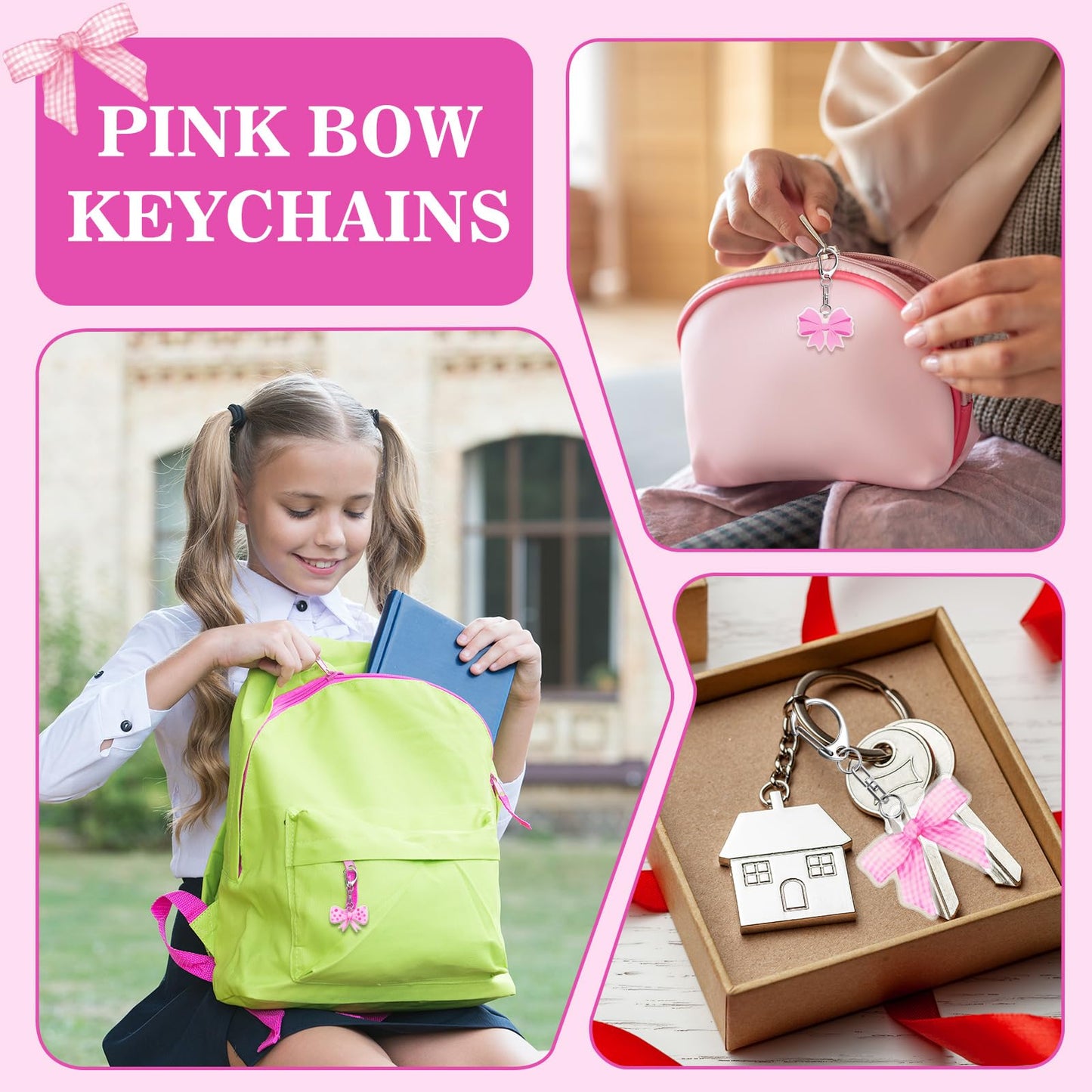 Equsion 24 Pcs Pink Bow Party Favors Keychain Acrylic Coquette Birthday Keychain Bulk 12 Style Cute Bachelorette Baby Shower Bir
