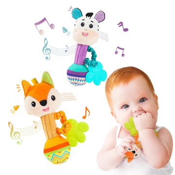 Baby Rattles 0-6 Months, Set Of 2 Rattles For Babies 0-6 Months, Soft Stuffed Animal Rattle Hand Grip Baby Toys, Baby Rattle Sha
