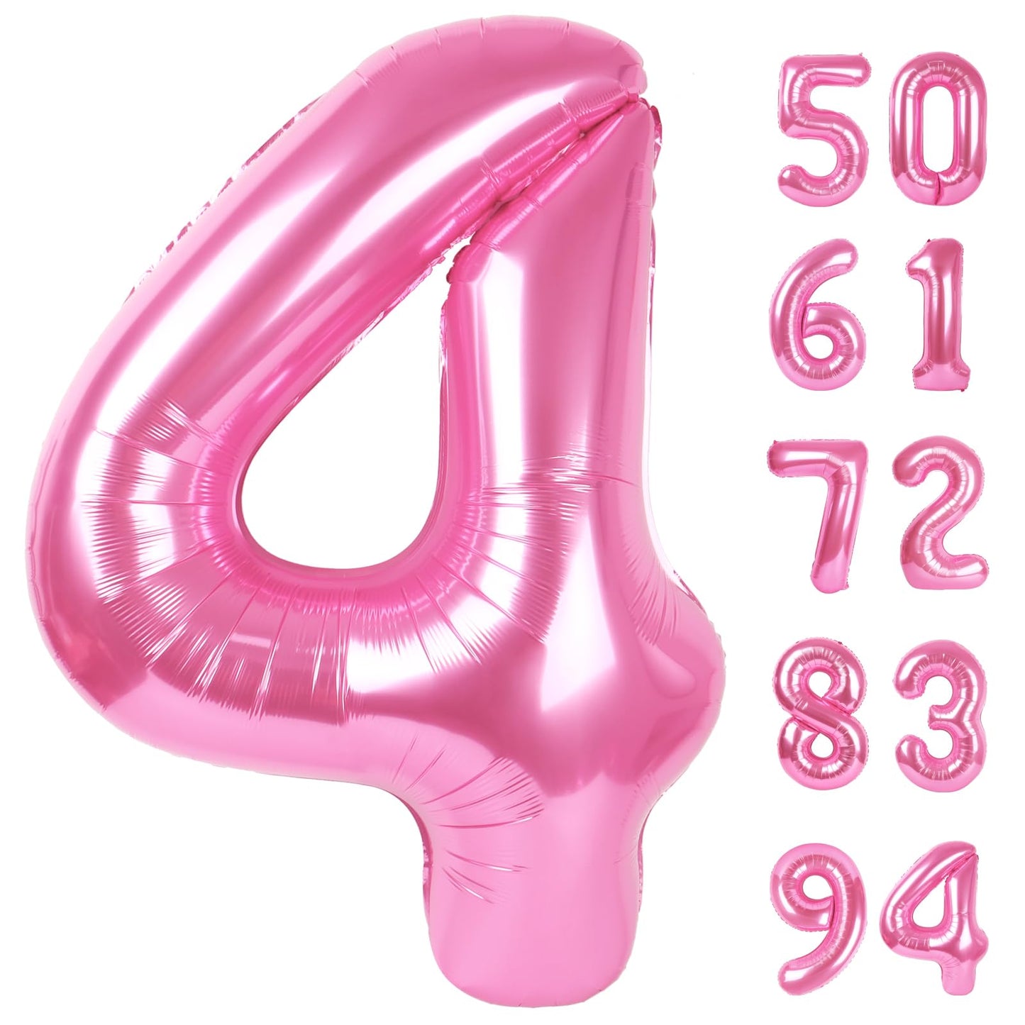 Pink 4 Balloon, Number Balloons 40 Inch, 4Th Birthday Decorations For Girls Four Large Numbers For Party Decor, Number 4 Balloon