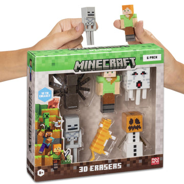 P.M.I. Mine Craft 3D Erasers - 6-Pack Collector Set, 12 Iconic Characters, Plastic