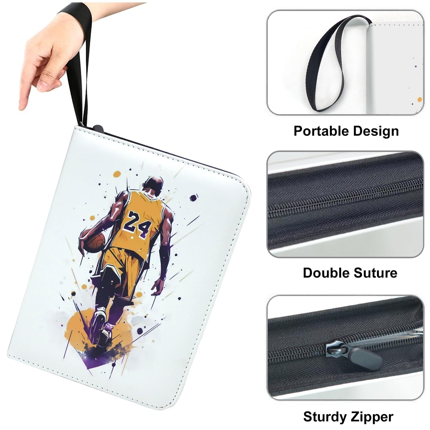 400 Pockets Basketball Card Binder for Basketball Trading Cards Collectors Portable Waterproof Card Storage Bag with Removable Sleeves Compatible with Sports Cards