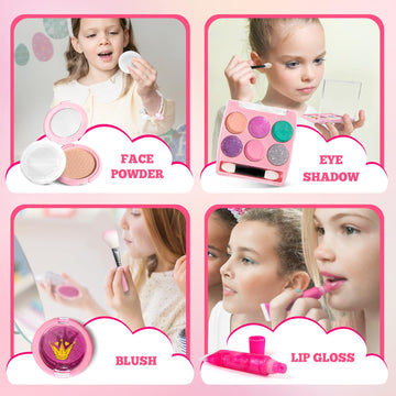 ULOVEME Kids Washable Makeup Kit for Girls 4-6 with Small Coin Purse(5.5x5.25in) - Real, Non Toxic Makeup for Little Girls - Umi