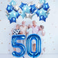 50Th Birthday Balloon For Men, 40 Inch Royal Dark Navy Blue Number 50 Foil Mylar Balloon, Silver Sky Light Blue Self Inflating S