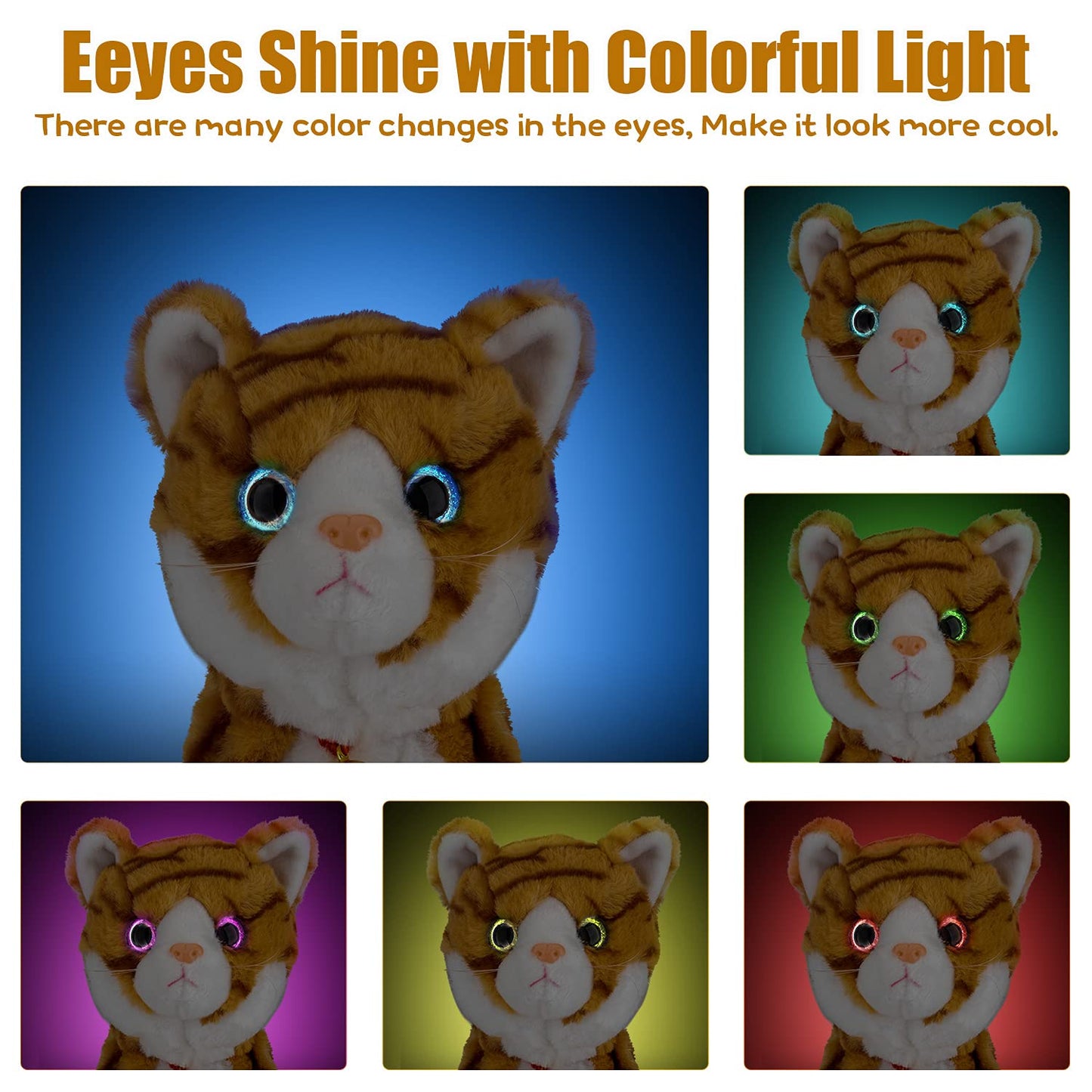 Smalody Interactive Electronic Plush Toy - Upgrade With Led Light Eyes Animated Sound Control Electronic Pet, Robot Cat Kitten Toys Gifts For Boys & Girls Kids Birthday Christmas (Yellow)