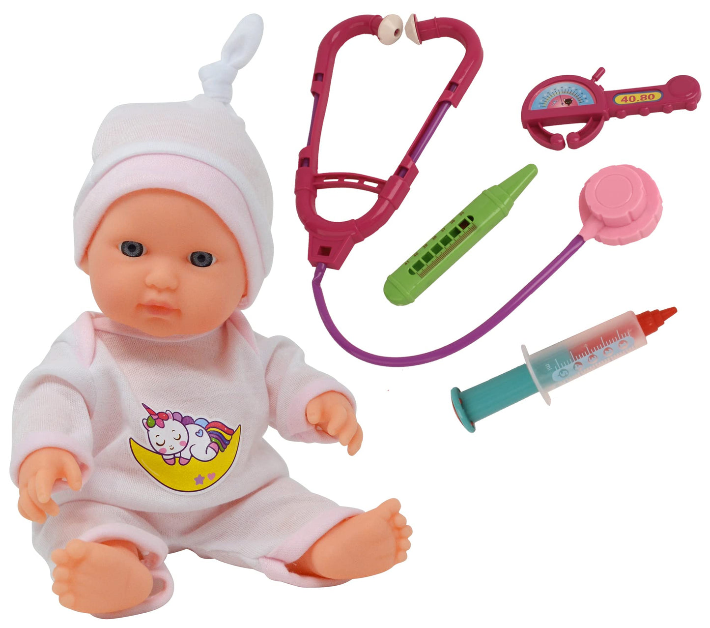 10  Baby Doll Doctor Set for Kids- Toy Nurse Kit for Toddler, Little Girl - Playset Pack with Checkup Accessories & Newborn Doll