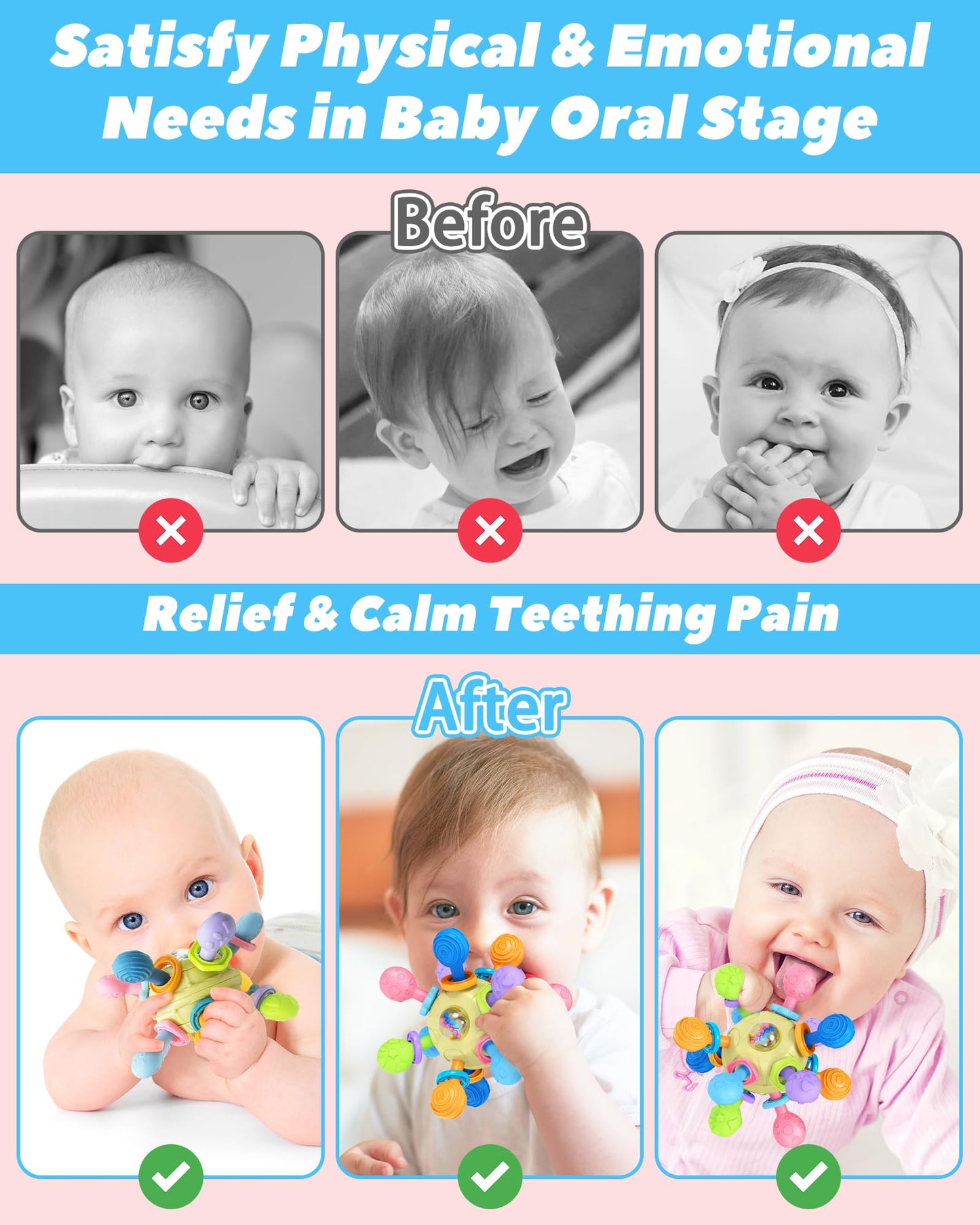 Baby Toys for 0-6 6-12 Months Ages 0-2, Tummy Time Montessori Toys for Babies 0 3 6 9 12 18 Months, Newborn Infant Sensory Toys,