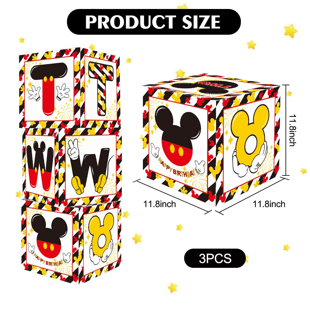 Toniful Mouse 2Nd Birthday Party Supplies Red Yellow Black Balloon Box With Letters, Red Mouse Theme Two Years Old Birthday Part