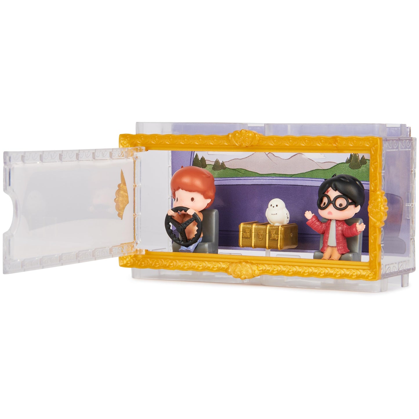 Wizarding World Harry Potter Micro Magical Moments Collectible Figures Multipack Ford Anglia With Harry Potter, Ron Weasley, Owl Hedwig And Display Box, For Children From 6 Years, Fan Item
