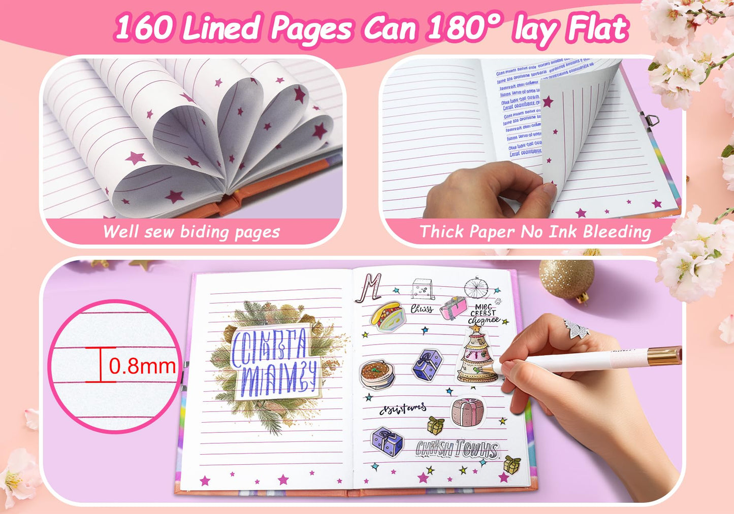 Ginmlyda Girls Diary With Lock For Kids, 7X5.25 Inches 112 Lined Pages Secret Unicorn Notebook For Girls Journal With Lock For K