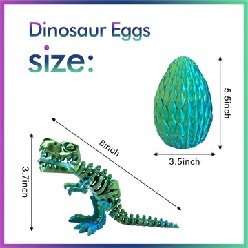 Easter Basket Stuffers - 3D Printed Dinosaur Toy, Mystery Crystal Dinosaur Egg With Articulated Tyrannosaurus Rex, Easter Basket Gifts Flexible Rexi Toys, Dragon Egg Fidget Toy For Autism(Bluegreen)