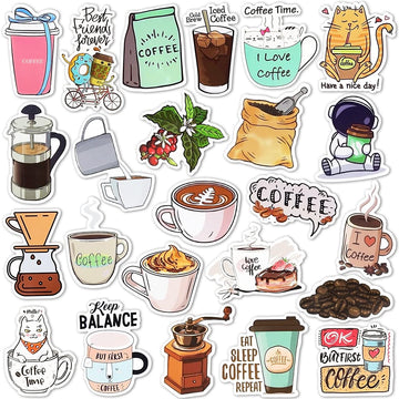 Coffee Stickers For Laptop Coffee Stickers For Water Bottles Waterproof Funny Coffee Stickers Pack (50 Pcs)