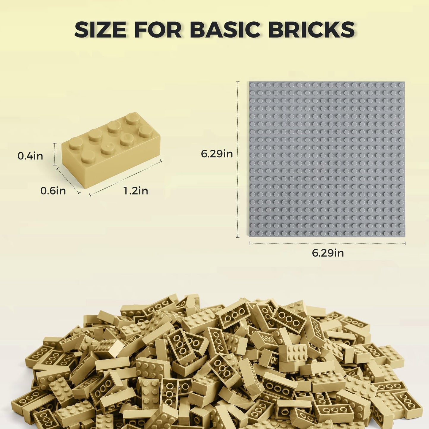HUIZDQ 500 Piece Classic Building Bricks and 1 Gray Baseplate  2x4 Bricks Bulk Creative Building Toys  Blocks Bulk for Kids Ages 6+  Sand