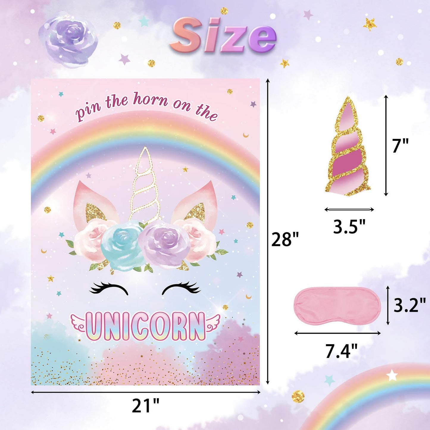 Pin The Tail On The Unicorns Party Game With 24 Pcs Tails For Kids Girls Birthday 21'' X 28'' (Unicorns)
