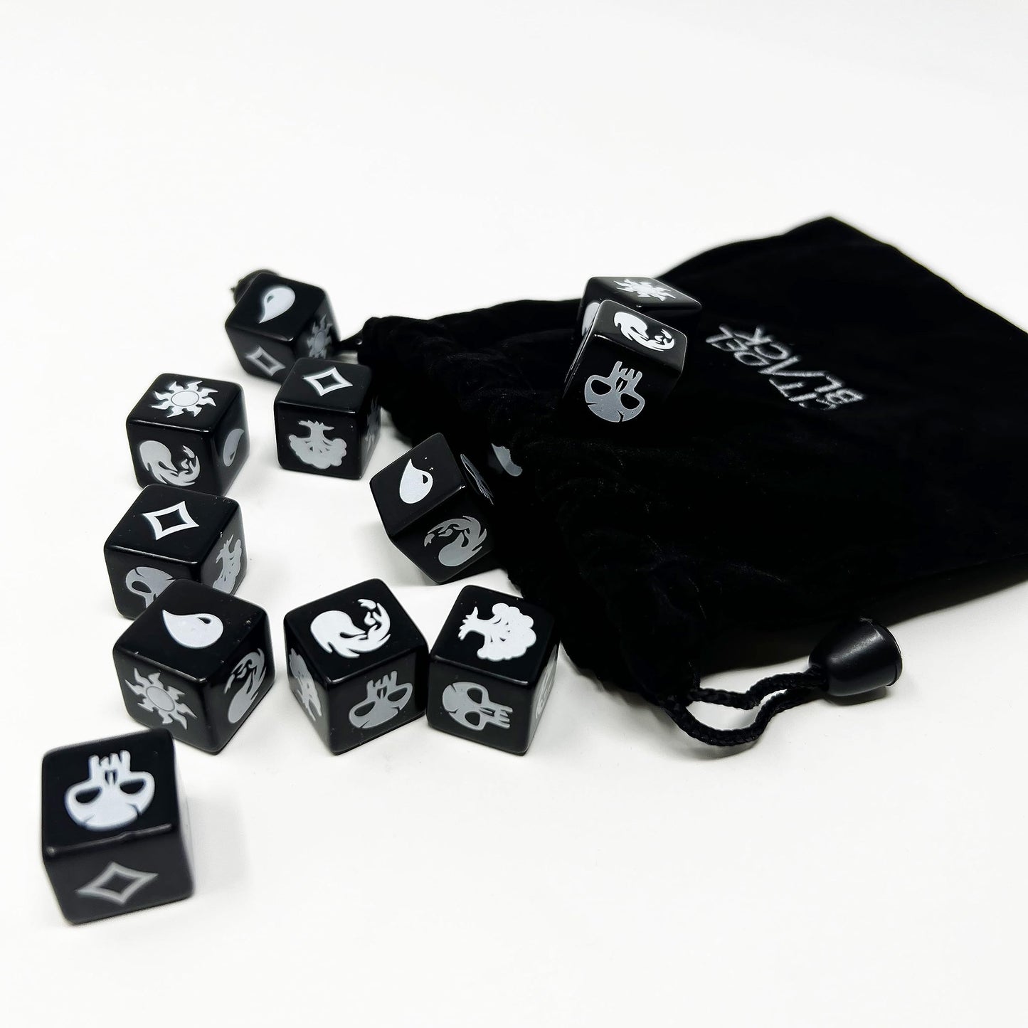 Citadel Black Mtg Mana Dice Set Of 16 Premium Dice – With Velvet Drawstring Pouch, Magic: The Gathering
