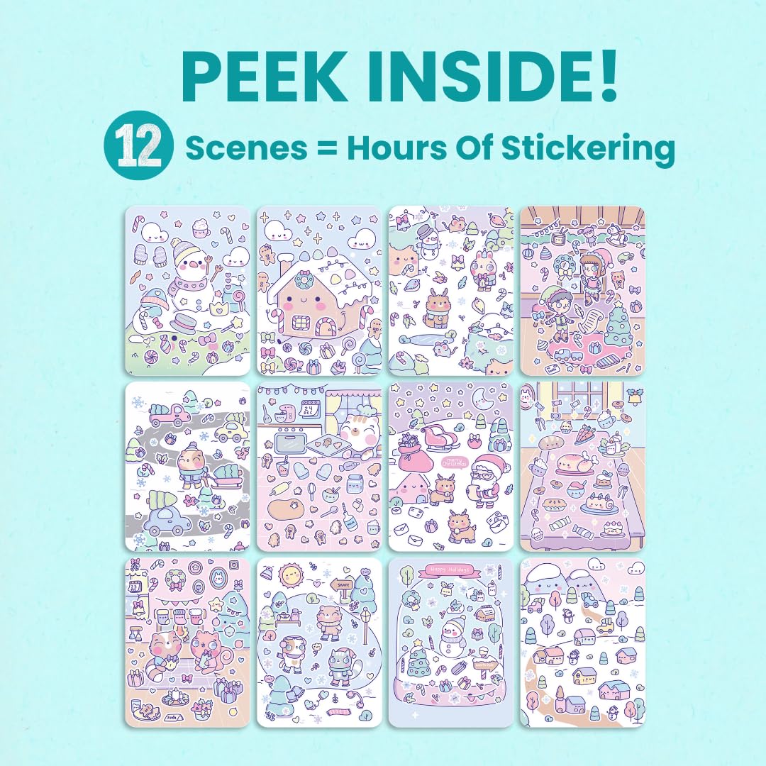 CUPKIN Christmas Sticker Book & Coloring Book - 500+ Stickers, 12 Scenes, Winter Wonderland, Ages 2-10, Fun Holiday Activity