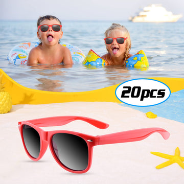 Tuparka 20 Pack Kids Sunglasses Bulk For Summer Pool Party Favors Birthday Parties Goody Bag Fillers, Red