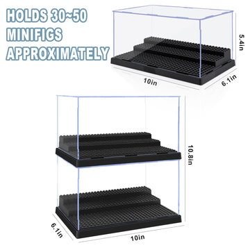 4 Pack Display Case For Minifigure Action Figures Blocks,2 Pack Of Clear Acrylic Minifigure Display Case Box Storage With 3 Mova