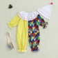 Aiwpstoin Toddler Baby Clown Costume Boy Girl Funny Halloween Outfit Contrast Color Long Sleeve Jumpsuit with Hat (Yellow, 18-24