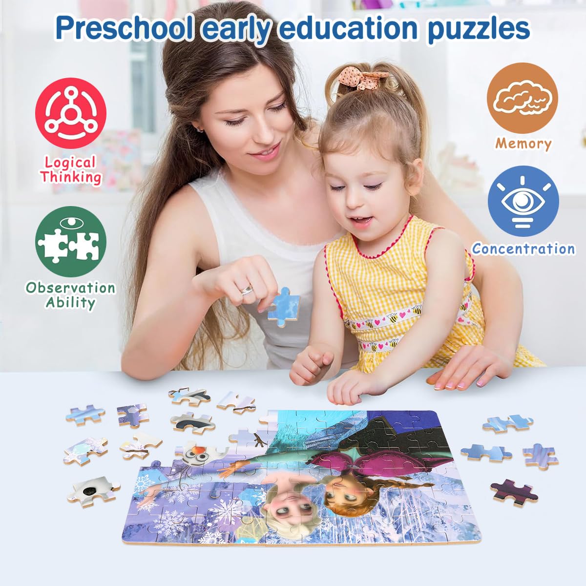 Puzzles For Kids Ages 4-8,Kids Puzzles In A Metal Box,Winter Princess Snowman Puzzles,Kids Boys Girls Learning Educational Puzzl