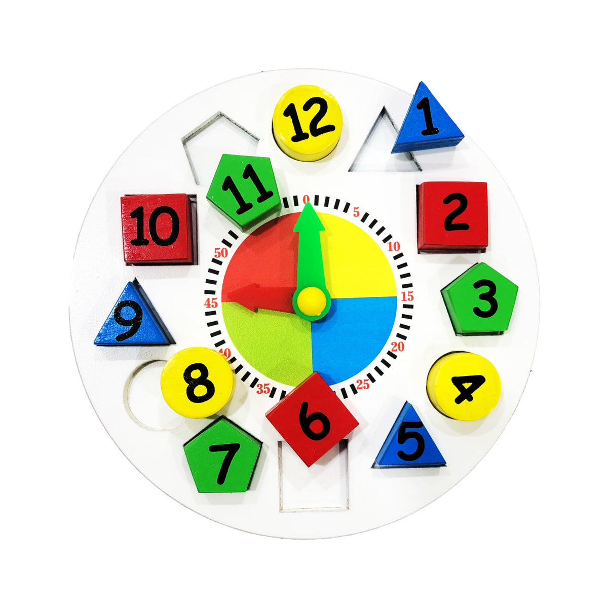Shopmefast Wooden Early Educational Time Learning Clock, Time, Shape And Number Learning Toy For Kids  Multi Color